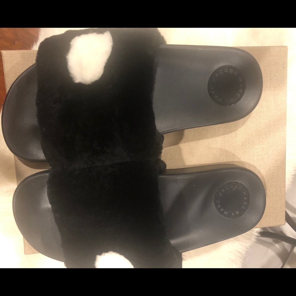 Marc By Marc Jacobs Fur Slides, Size 38 - image 1